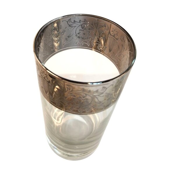Dorothy Thorpe Style Mid-Century Silver Rimmed Highball Glasses Set Of 4 With Si - Picture 5 of 14